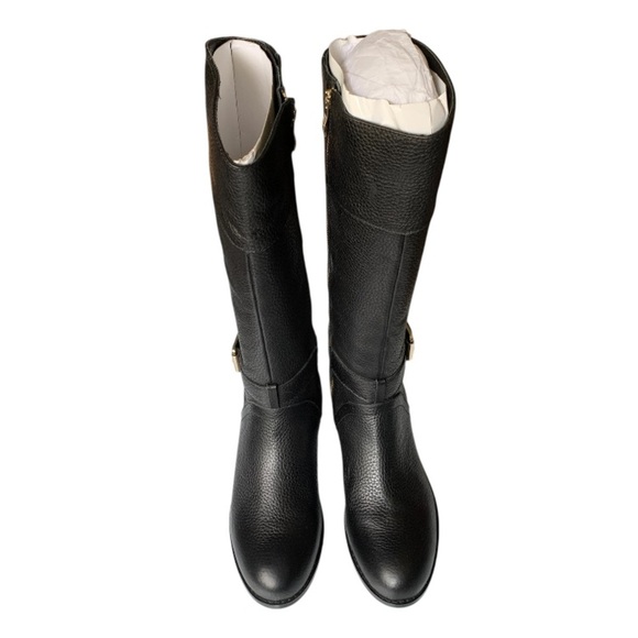 LANDSEND Women Pebble Leather Classic Tall Riding Boots Gold Hardware 1.5” Heel - Picture 7 of 10